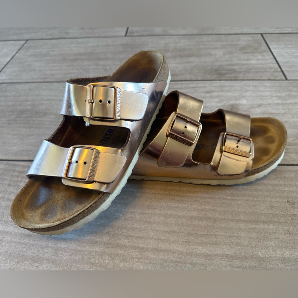 Birkenstock Arizona Soft Footbed Sandal Unisex Metallic Copper Sz EU41 US 10 - Picture 8 of 8